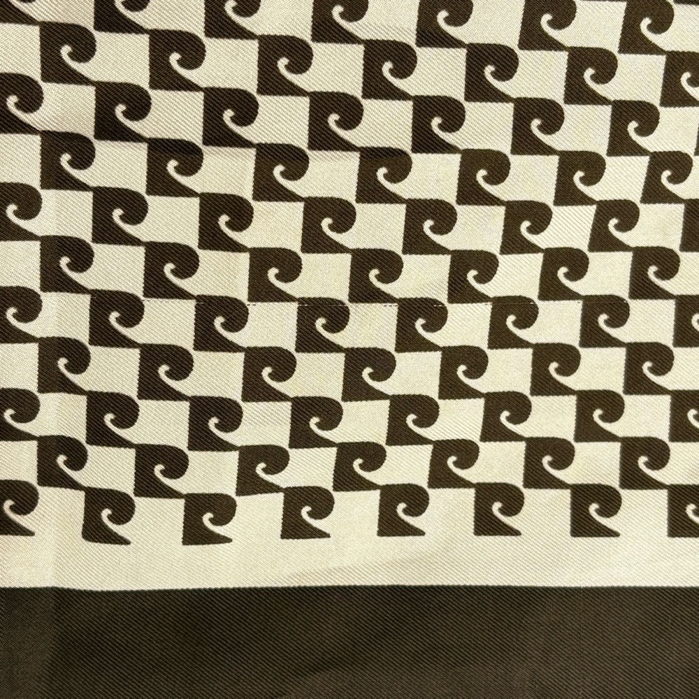 Pierre Cardin Paris Signature Brown & Cream Patterned Scarf Vintage 1980-1989 - Picture 3 of 5